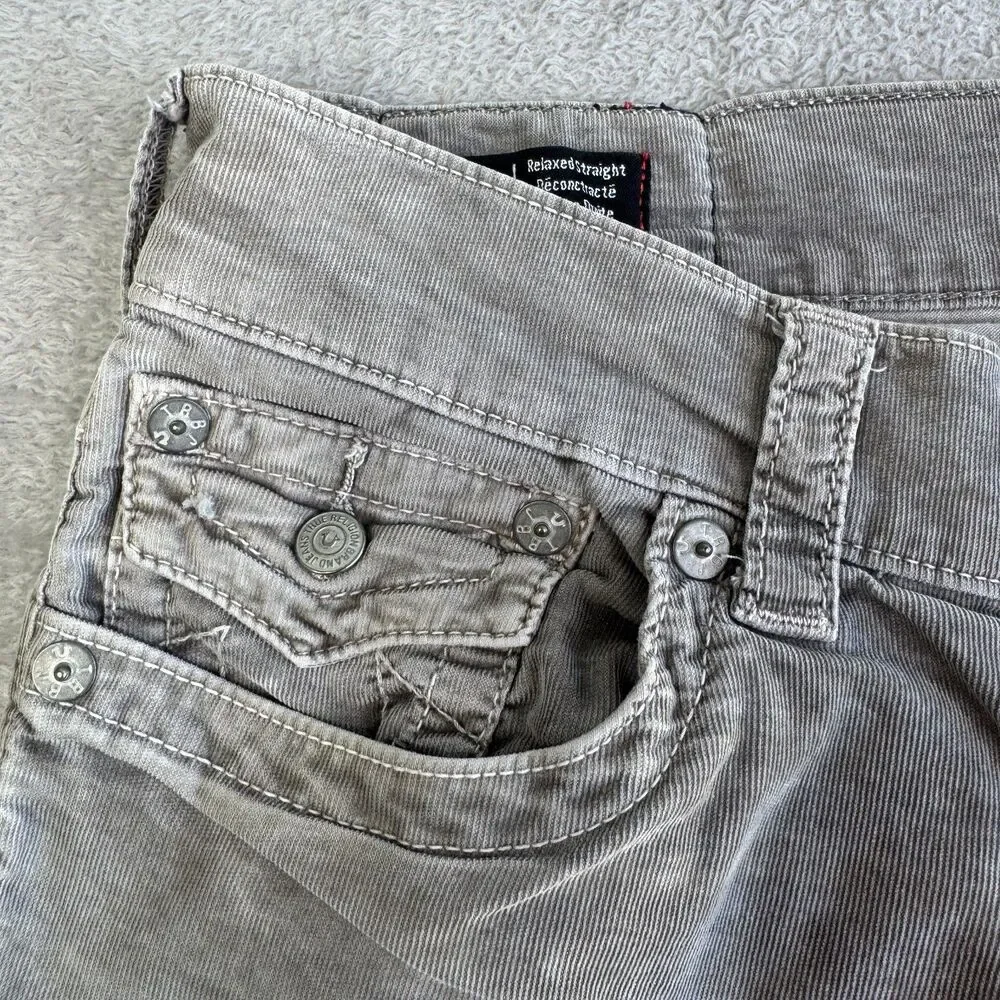 True Religion Ricky Cut Off Shorts Men's 31 Gray Corduroy Relaxed Fit Whiskered